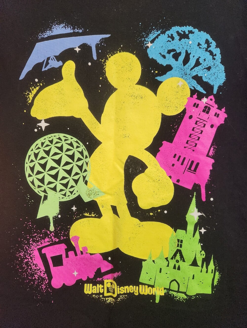 Disney Parks Splatter Neon Drip Mickey T- Shirt EUC Size Large P2p 17 - Picture 5 of 6